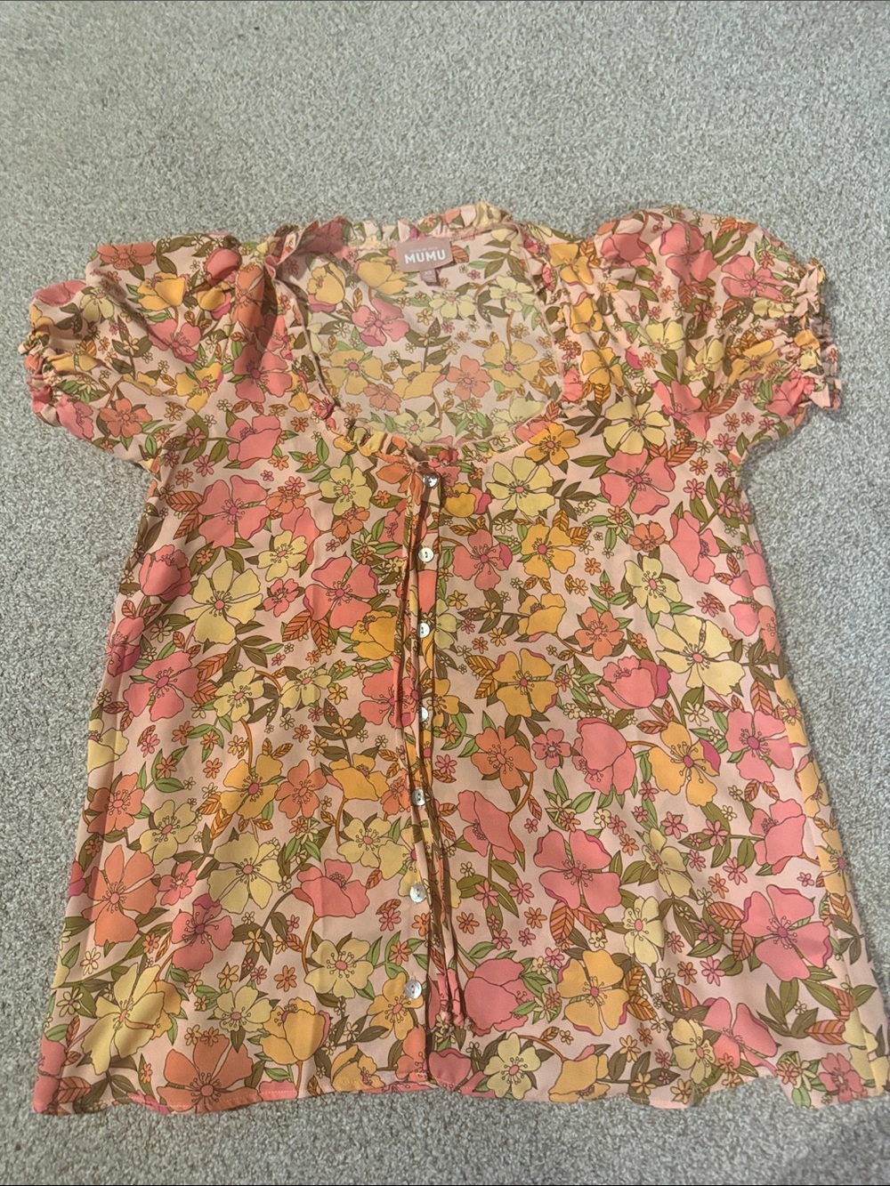 Show Me Your MuMu Floral Button-Front Blouse in Pink & Yellow